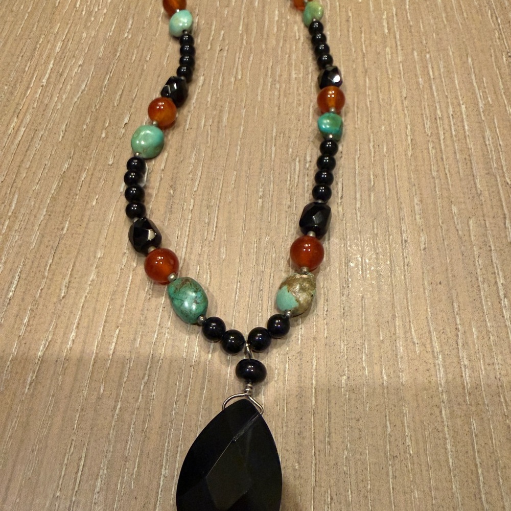 Handmade Black Onyx and agate &Turquoise Beaded Pendant Necklace -